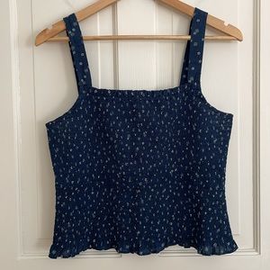 Madewell Lucie Smocked Tank Top in Navy Blue Bandana Flower
